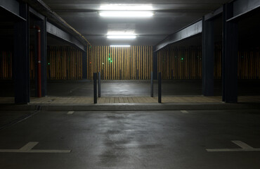 Empty parking house by night