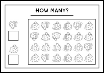 How many christmas mug, game for children. Vector illustration, printable worksheet