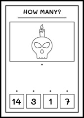 How many Skull with Candle, game for children. Vector illustration, printable worksheet