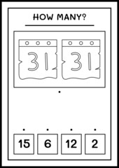 How many Calendar, game for children. Vector illustration, printable worksheet