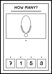 How many Pendant, game for children. Vector illustration, printable worksheet