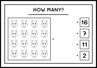 How many Wolf, game for children. Vector illustration, printable worksheet
