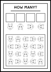 How many Wolf, game for children. Vector illustration, printable worksheet