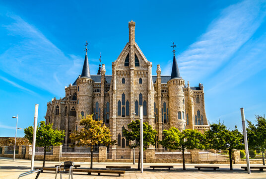 The Episcopal Palace, a building by Spanish Catalan architect Antoni Gaudi. Astorga, the province of Leon