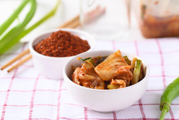 Kimchi cabbage in a bowl, Korean homemade fermented side dish food