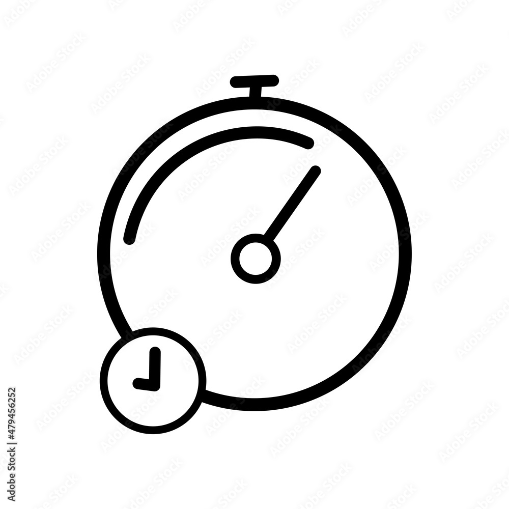 Poster stopwatch icon. arrow sign. time element. outline symbol. isolated object. simple art. vector illust