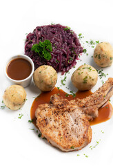german style grilled pork chop with bread dumplings traditional meal