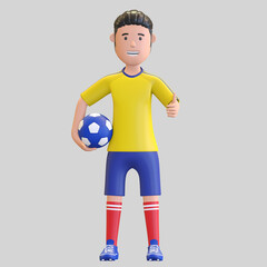 colombia national football player man holding ball in arm 3d render illustration