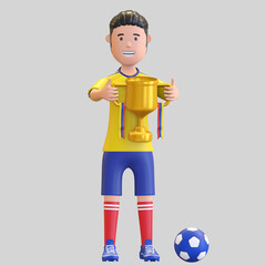 colombia national football player man holding trophy champion 3d render illustration