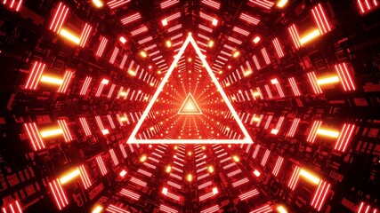 Glowing Red Triangle Light in the Space Tunnel 3D Rendering