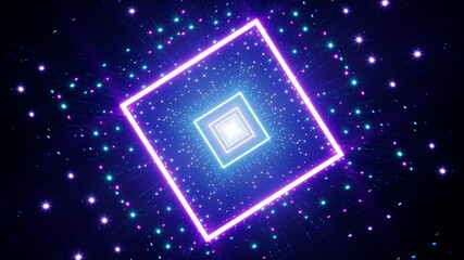 Neon Glittering Square Tunnel Rotating Video Jockey Background 3D Rendering