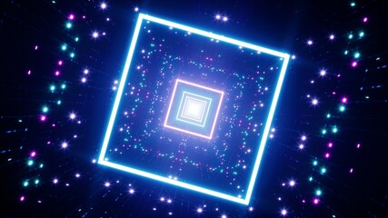 Neon Glittering Square Tunnel Rotating VJ Background 3D Render