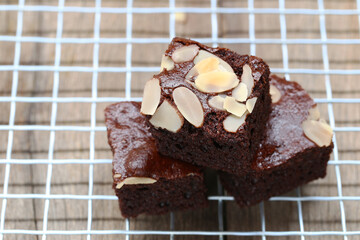 Freshly Baked Brownies on the sieve.