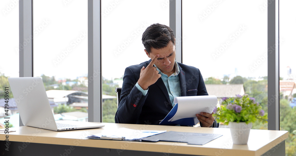 Poster business man and group using notebook for meeting and business men smiling happy for working