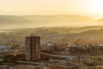 panoramic of the city of Arica at dawn seen from the Fuerte Ciudadela hill