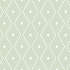 Sage green geometric seamless vector pattern. Light earthy green and white colored design with repeated diamond shapes. Modern, trendy background wallpaper. Contemporary surface texture print.