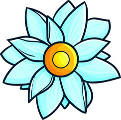 Beautiful light blue orange flower in cartoon style