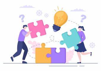 Problem and Solution in Business Solving to Look Ideas with the Concept of Teamwork Can use for Web Banner or Background Flat Illustration