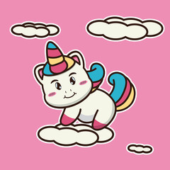 
vector illustration of cute unicorn flying in the sky