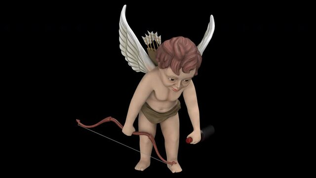 Drunken Cupid with bottle - 3d render looped with alpha channel.
