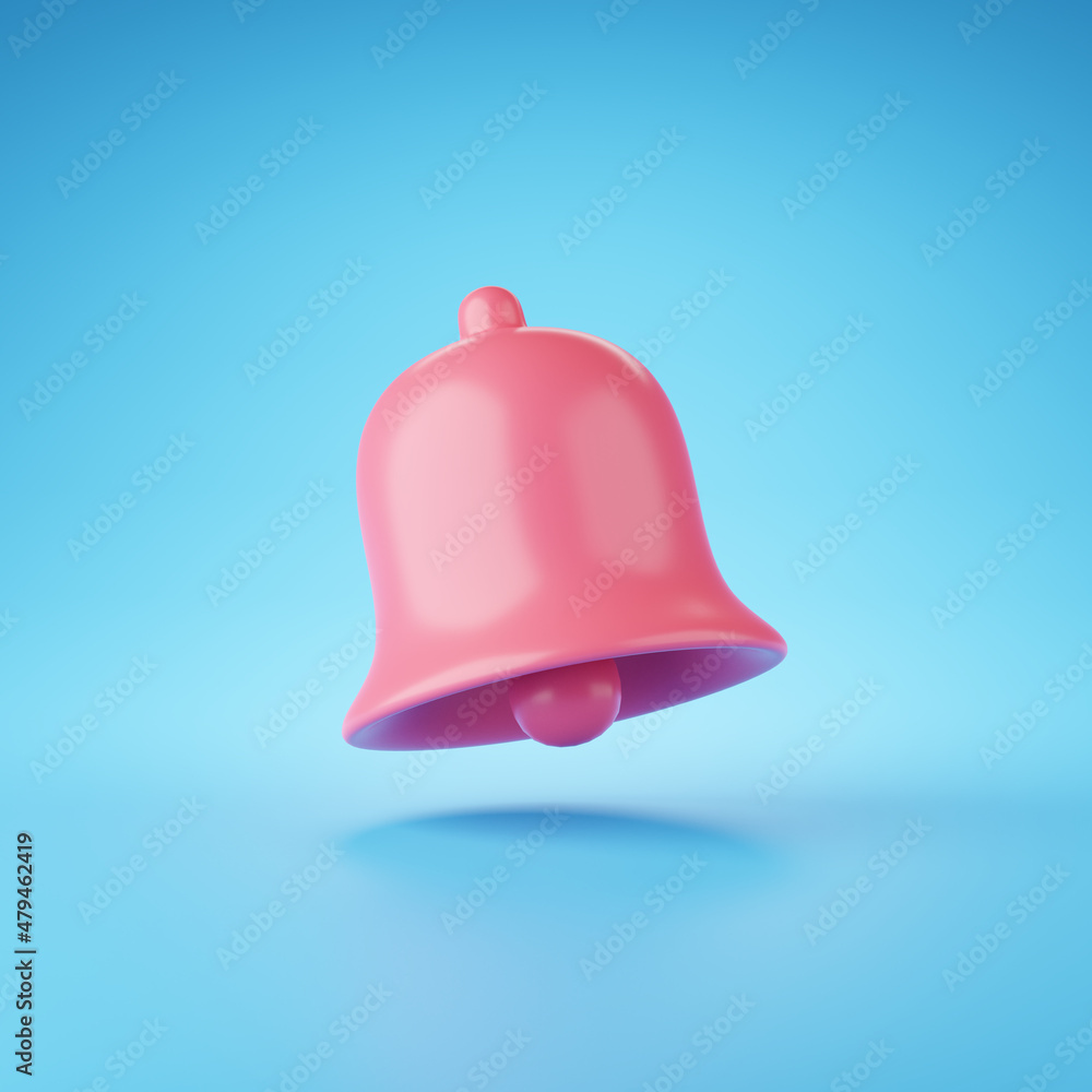 Poster 3d render of minimal notification bell on pastel background.