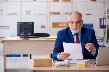 Old male employee working in the office