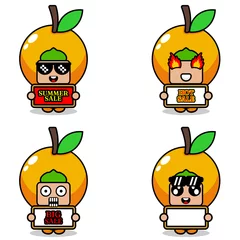Fotobehang cute cartoon character vector citrus fruit mascot costume set summer sale bundle collection © Kristian