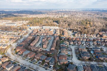 Obraz premium Pickering Houses drone view Alton rd and finch ave , Rouge national urban park and Toronto zoo