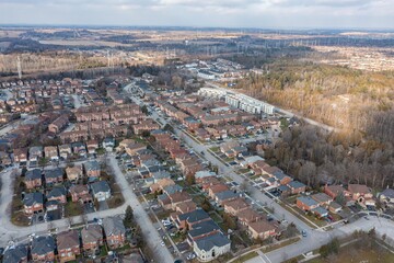 Obraz premium Pickering Houses drone view Alton rd and finch ave , Rouge national urban park and Toronto zoo
