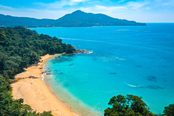 Fototapeta premium Aerial view of Laem Singh beach in Phuket, Thailand