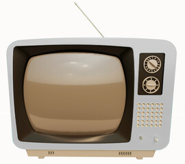 Television vieja vintage  analogica blanca vista frente aislado en fondo blanco con antena  imagen 3d 