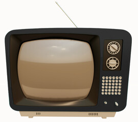 Television vieja vintage  analogica negra vista frente aislado en fondo blanco con antena  imagen 3d 