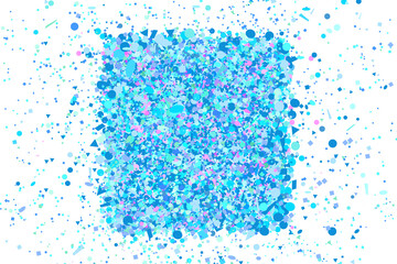 Colorful pattern for design. Square tangled shape. Geometric backdrop with confetti on isolated white. Background with multicolored glitters. Image for posters, banners and textiles