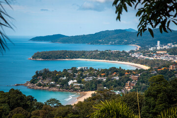 Naklejka premium Aerial view of Kata and Kata Noi beach in Phuket province, in Thailand
