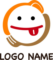 yummy smiling face on dish logo, can be used for restaurant, cooking, cuisine or food aspect