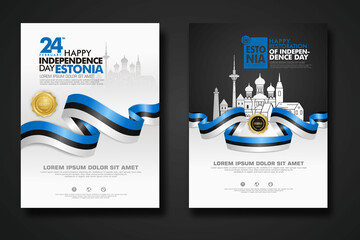 Set poster design Estonia happy independence Day background template