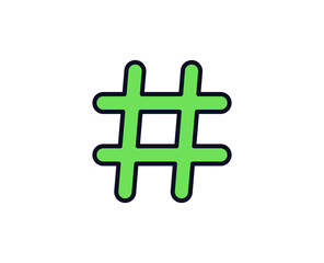 Fototapeta premium Hashtag flat icon. Thin line signs for design logo, visit card, etc. Single high-quality outline symbol for web design or mobile app. Siign outline pictogram.