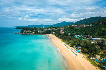 Fototapeta premium Aerial view of Kata and Kata Noi beach in Phuket province, in Thailand