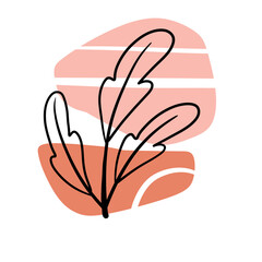 Plant on background of colored spots. Black botanical oak branch