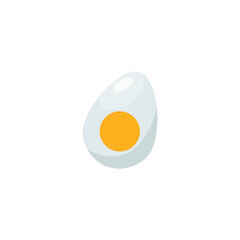 Half of a boiled egg, cartoon vector icon isolated. Egg breakfast food with white protein and yellow yolk, sliced.