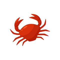 Crab red color vector icon. Sea food cartoon illustration, red crayfish with claws, isolated. Aquatic marine animal.