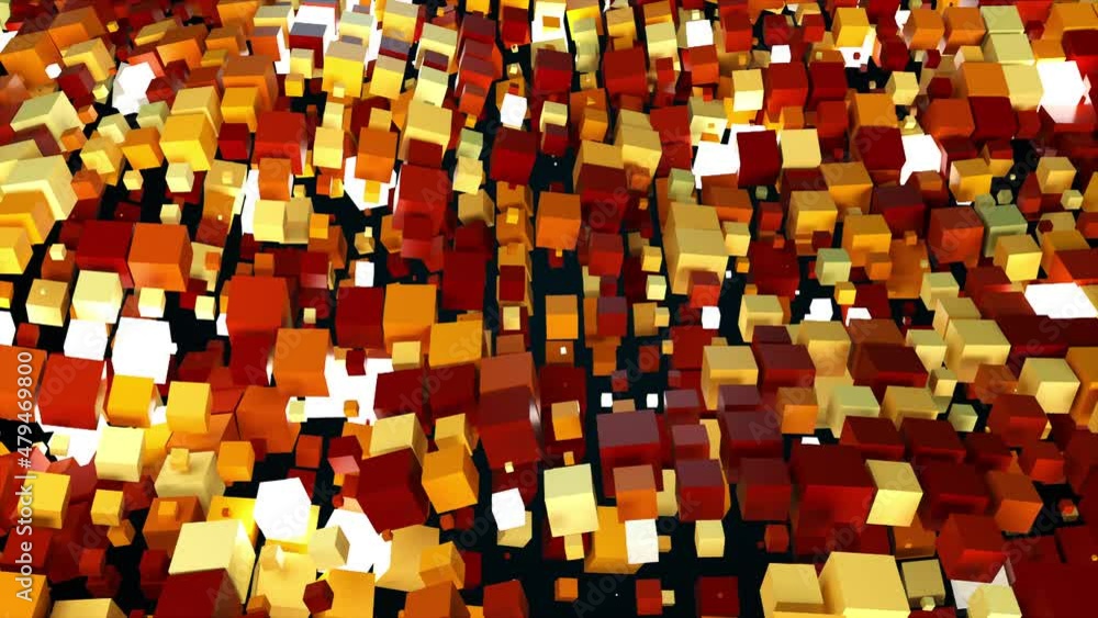 Poster geometric flow 3d render of squares in infinite random motion on surface. digital modern interior wi