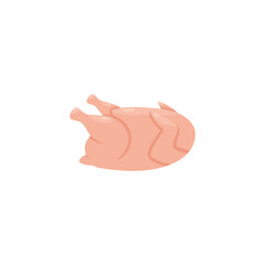 Whole raw chicken meat carcass. Poultry or turkey uncooked fresh meat, side view. Cartoon vector illustration.