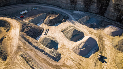 Aerial day at gravel quarry 