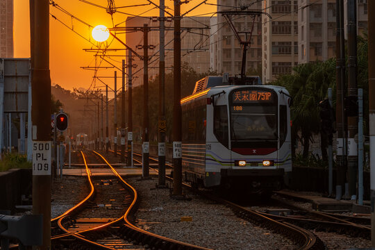 Hong Kong, China - December 29 2021: Light Rail Transit In Tin Shui Wai. LRT Is A Light Rail System Operated By MTR Corporation, Serving Tuen Mun, Yuen Long And Tin Shui Wai In Hong Kong City