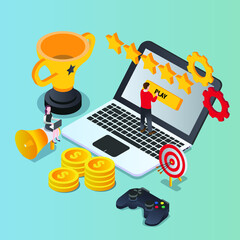 Get paid playing game isometric 3d vector concept for banner, website, illustration, landing page, flyer, etc.