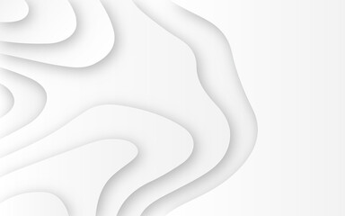 Abstract wavy line 3d paper cut white background. Topographic canyon geometric map relief texture with curved layers and shadow. Abstract realistic papercut decoration textured with wavy layers. 