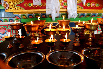 Candle light,Beautiful Tranquil Scenic View of wax Lamps and Swaying Flame for Praying,Monastery or a charge