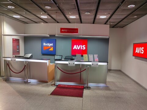 Dortmund, Germany - December 28, 2021: The car rental terminals at airport at Dortmund, Germany on December 28, 2021