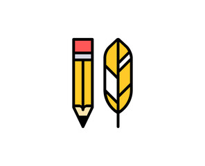 Feather pen line icon. High quality outline symbol for web design or mobile app. Thin line sign for design logo. Color outline pictogram on white background